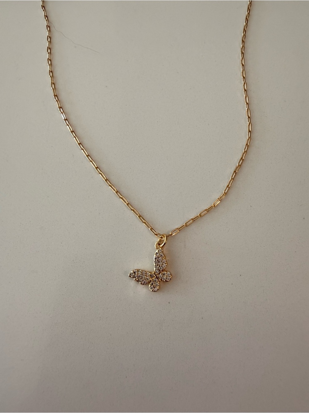 Gold Plated Butterfly Pendant Necklace with Clear Crystals